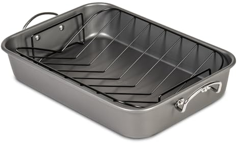 Glad Roasting Pan Nonstick 11x15 - Heavy Duty Metal Bakeware Dish with Rack - Large Oven Roaster Tray for Baking Turkey, Chicken, and Veggies