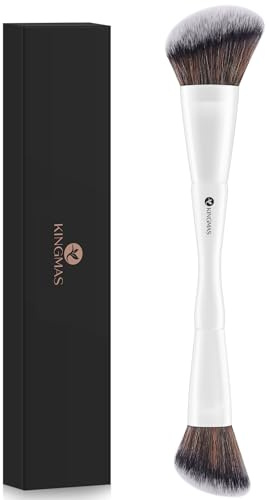 KINGMAS Angled Foundation Brush, Double-ended Kabuki Makeup Brush, Large Foundation Brush and Medium Concealer Brush for Beauty Liquid, Cream, Powder, Blending Buffing Face Makeup Tools