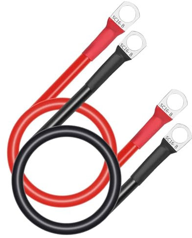 TMRBBesty Cavi Batteria 16mm2 15cm con terminale M8,Set di 2 Cavi Cavi Batteria Auto da 12 V, Neri e Rossi, per Barche e Auto
