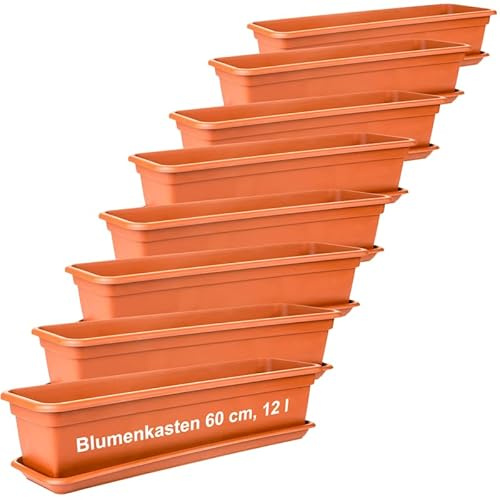 SUSTANIA 2friends Blumenkasten 60cm mit Untersetzer – 8er-Set, Hochwertiger Kunststoff, Terracotta, Made in EU