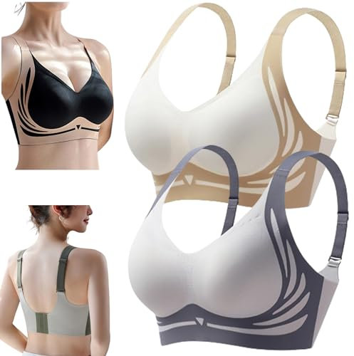2pcsLifting Anti-Sagging Wireless Push-up Bra, Push-up Bra Without Wires，Breathable Breast Push-up Anti-Sagging Bra (2,XXL)