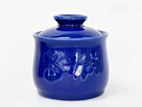 MAIA Ceramic 5.5 oz Butter Crock for Counter with Water Butter Spreader Holder for Spreadable Butter French Butter Dish with Lid Butter Keeper on Kitchen Counter Blue Kitchen Décor