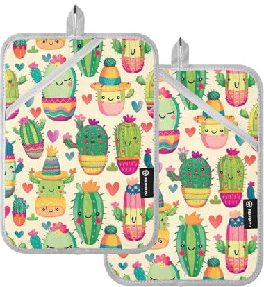 Set presina da cucina a forma di cactus in vari abiti, 2 pezzi