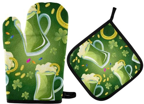 Ofenhandschuhe Grüne Patricks Day Ber Becher Kleeblätter Topflappen Set Qualitäts Topfhandschuhe Hitzeresistente Grillhandschuhe Für Backen Grillen Barbecue