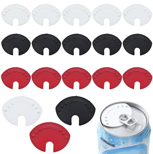 Qusmeiyici 18PCS Soda Can Covers Lids, Plastic Can Covers, Spill Guard for Beer, Juice, Soda and More (Black, White, Red)