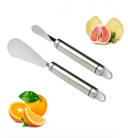 2 Pack Stainless Steel Orange Peeler Steel Long Handle Grapefruit Knife Lemon Peeler Orange Grapefruit Lemon Peeling Tool Kitchen Gadgets for Kiwi, Mango, Dessert, Citrus Fruits