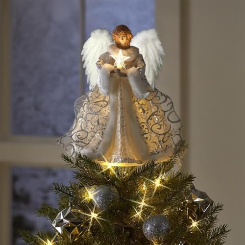 Ange De Noel pour Sapin, d'arbre De Noël en Forme d'ange, Sommet d'arbre d'ange, Sommet d'arbre De Noël, Sommet d'arbre d'ange Illuminé avec Lumière, Sommet d'ange d'arbre De Noël