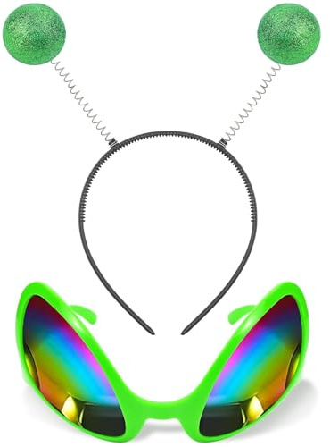 XIABYAYU Glitzer Alien Haarreif, Alien Haarreif, Alien Kopfschmuck, Unisex Haarband, Alien Regenbogenlinse Sonnenbrille, Stirnband für Mottoparty, Outfit Party