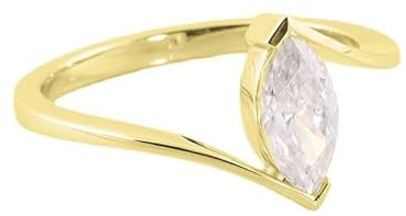 Skcess Bague Or 18 Carats Femme Moissanite, Bague Femme Simple Solitaire Marquise Moissanite Anneaux Femmes, 49 (15.6), Métal précieux, Moissanite