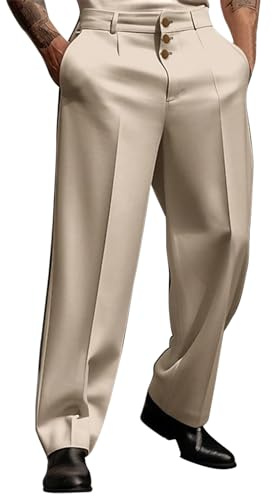 Pantaloni da Uomo Eleganti Pantaloni da Abito Larghi Casual Elasticizzati Casual, con Coulisse, Vita Dritta Casual A Gamba Dritta Pantaloni Giapponesi con Polsini Antalone Leggero Uomo Lavoro