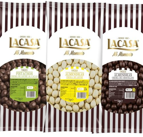 Lacasa Pack 3kg de bolas: Almendra con chocolate Negro,Almendra con chocolate Blanco,Pistachos con chocolate Leche