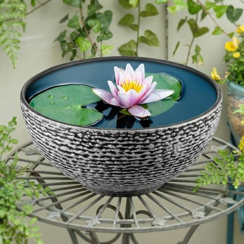 RimCereal 1 Pack 16 Inch Lotus Bowl Planter, Water Lily Hydroponic, Gray | For Indoor Outdoor Garden Patio Balcony, Fits Succulent Aquatic Plants Fish Pond Bird Bath, Textured Design