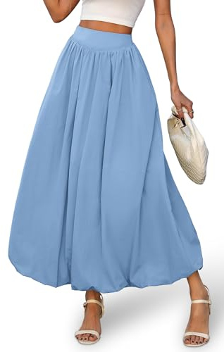 ELLEVEN Damen Bubble Maxi Rock Elastische Taille Puffy Hem A-Linie Rock mit Taschen