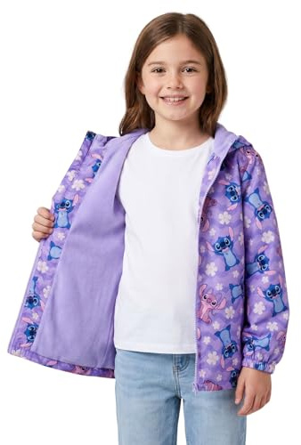Disney Girls Lilo & Stitch Raincoat – Waterproof Fleece Lined Hooded Rain Jacket with Zip & Pockets - Kids Sizes 5-6 to 11-12 Years – Angel & Stitch Coat for Girls