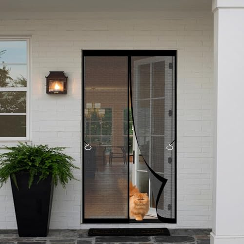 Magnetic Door Screen 97 x 280 cm Fly Screen Door Easy to Install Hands Free Automatically Closes Fly Curtains for Kitchen, Terrace, Corridor, Black