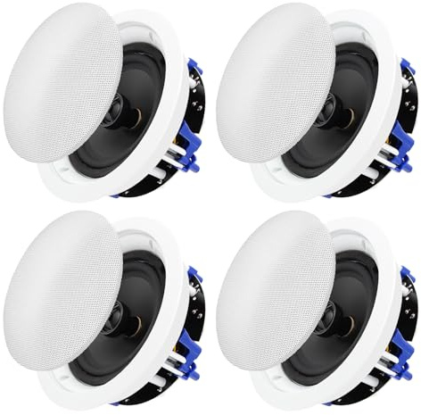 STUDIOFINIX Haut-parleurs de plafond de 16,5 cm, 640 W, montage encastré 2 voies passifs pour home cinéma, salon, bureau, kichten, salle d'étude, cave, terrasse couverte et montage encastré (4