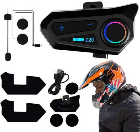 Cuffie per casco da moto wireless 5.0 con impermeabilità IPX6, ricarica di tipo C | microfono di interruzione del rumore per semi-caschi, bici con attrezzatura da equitazione e all'aperto