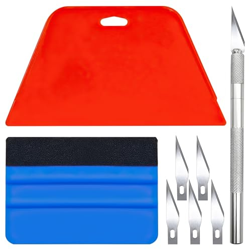 Kit Professionale 8 Pezzi per Pellicole Adesive Auto e Carta da Parati - Include Spatola per Pellicole, Taglierini e Utensili per Mobili, kit carta da parati