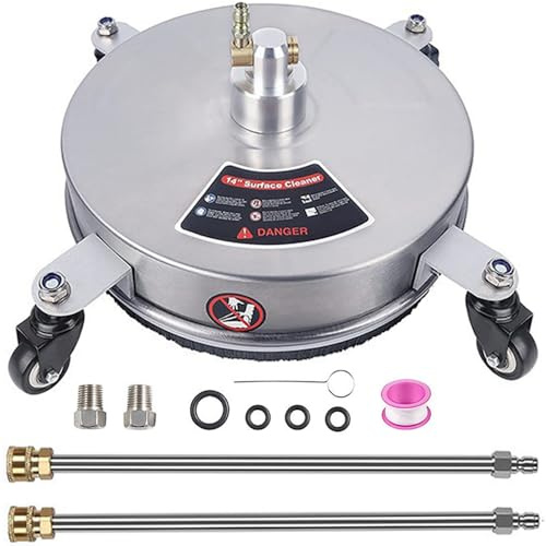 15 Hochdruckreiniger Flächenreiniger mit 4 Rädern, Doppeldüse & 360°-Drehung | Bis 4000 PSI | 1/4 Schnellanschluss | Edelstahl-Gehäuse für Terrassen, Gehwege und Einfahrten