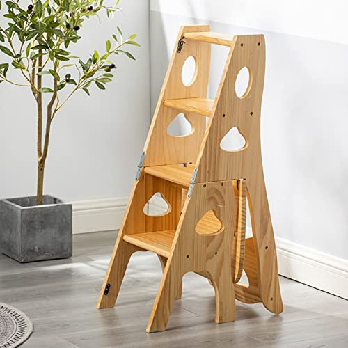 Portable 4-Step Folding Wooden Ladder - Space-Saving Indoor Climbing Stool for Kitchen Small Foot Stools Shoe Bench Flower Rack Easy Storage Stepladder