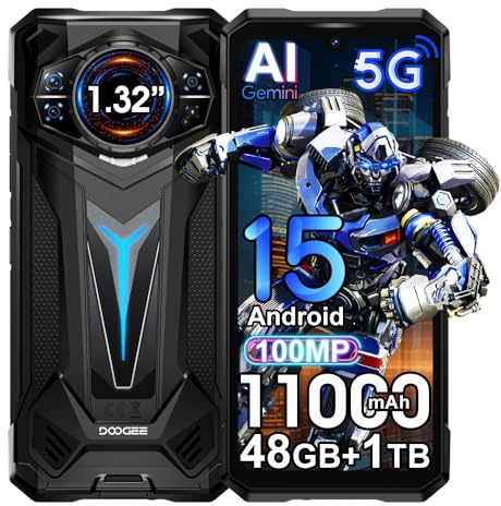DOOGEE S200 Ultra 5G AI Rugged Smartphone, 48GB+1TB, 6.72FHD+120Hz w/ 1.32AMOLED Rear Display,11000mAh(66W), Android 15 Rugged Phone,100MP+20MP Night Vision, SIM-Free Unlocked Mobile Phone (Black)