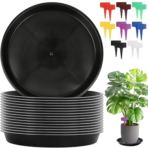 WDZGX Soucoupes pour Plantes Coupelle Pot de Fleur Lot de 16 Soucoupe Pot Fleurs Dessous Pot de Fleur Rond 26cm avec 16 Étiquettes pour Intérieur Extérieur (26cm)