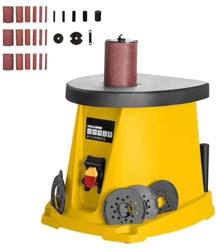 450W Electric Oscillating Spindle Sander, Desktop Drum Sander with 5 Pcs Sanding Sleeves, 3 Sets of Sandpaper, Max. Speed 2000 RPM, Cast Iron Countertops, for Woodworking Projects