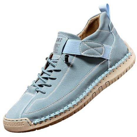 Bekväma ortopediska sneakers, lätta och andningsbara handgjorda läderskor för kvinnor, modernt mode dra-på loafer, Himmelsblått, 40.5 EU Bred