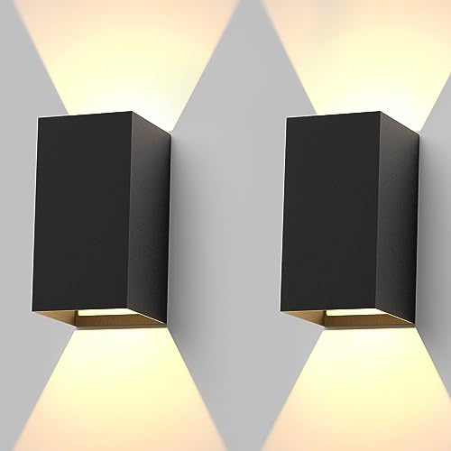 Homefire LED Wandleuchte Innen Aussen 2ER Wandlampe Schwarz 3000K Warmweiß | Up Down Außenwandleuchten 5W Aussenlampe IP65 Wasserdicht Einstellbarer Strahl Wandbeleuchtung für Hauswand Wohnzimmer Flur