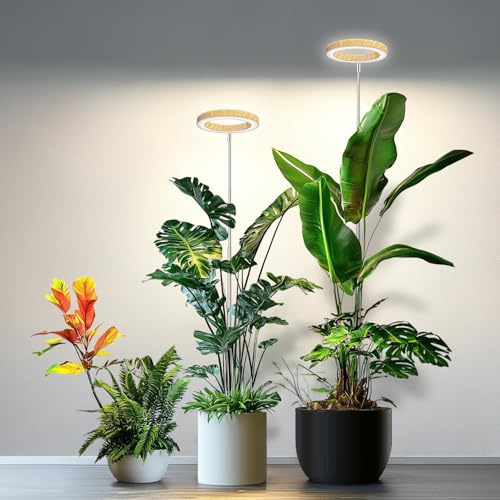 Kullsinss 16cm Grow Lights for Indoor Plants, Full Spectrum Plant Light | 6/12/16H Timer, 5 Brightness Levels, 152cm Height Adjustable, Wood Grain Growing Lamp Ideal for Indoor Tall Plants (2-Pack)