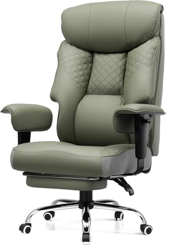 COMHOMA Gaming Stuhl für Große und Schwere Personen, ergonomischer Bürostuhl bis 180 kg, 3D Sitzkissen, verstellbar mit Fußstütze, PU-Leder, hoher Komfort für Büro & Gaming Grün