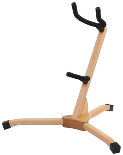 Gettimore Soporte de trípode de madera maciza para saxofón con soporte ajustable y acolchado protector para saxofones altos y tenores, acabado de madera