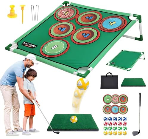 Golf Spielset für Zuhause mit Puttmatte, Klebebällen & Tragetasche – Cornhole-Spiel für Garten, Jugendliche & Erwachsene