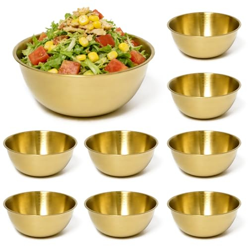 Sxutop 8 Stück Salatschüssel Gold Edelstahl 19 cm, mit 1.2L Skala, Küchen | Schüssel Gold, Stapelbar, 19 x 8 cm, Goldene Schale, für Kochen, Backen, für Rührschüssel, Servierschüssel