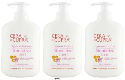 Cera di Cupra Igiene Intima Sensitive Lot de 3 lotions de lavage intime pH 5,5 au miel et au lait de rose 250 ml + porte-clés Italy shop