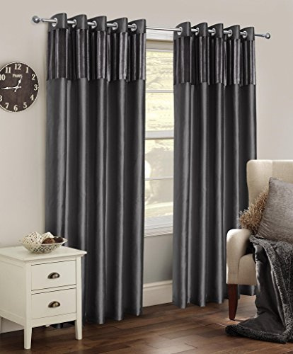 umlout Paris Charcoal 46 w X 90 d Vertical Crushed Velvet Eyelet Ring Top Designer Lined Curtains, Choice Of 8 Sizes And 3 Colours