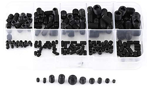 Akozon Steel Set Schraube, 200pcs Innensechskant Madenschraube Cup Punkt Assortment Kit mit Box