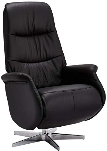 Furnhouse Ibbe Design Poltrona Reclinabile Relax Girevole Nero Reclinabile Manuale con Poggiapiedi Poltrona da Salotto Poltrona Tappezzata Delta in Pelle, con Portata 130 kg, 90x79x114