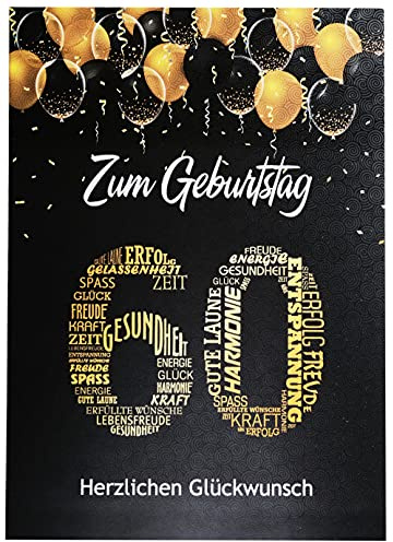 Libetui Cards Geburtstagskarte 60 Schwarz Gold – Karte A5 mit Kuvert | Elegante Glückwunschkarte 60. Geburtstag – Geschenkkarte 60 Jahre für Papa, Opa, Oma, Made in Germany