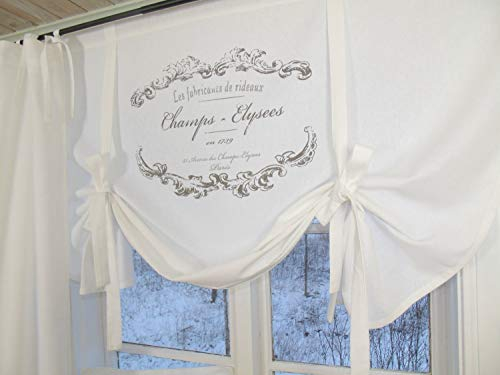 LillaBelle Raff Gardine Elegance Weiss Rollo B x H 180x100 cm Landhaus Vintage Shabby