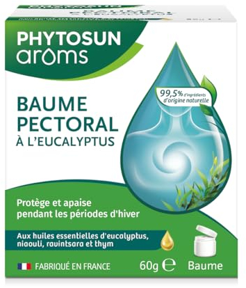 Phytosun Arôms Baume Pectoral à l'Eucalyptus - protège et apaise pendant les périodes d'hiver - Aux Huiles Essentielles - 60 g