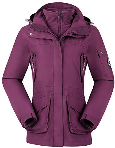 CAMEL CROWN Wasserdichte Regenjacke Skijacke für Damen, 3-in-1, Windbreaker, Wintermantel, Fleece-Innenseite für Regen, Schnee, Outdoor, Wandern, Deep Purple4150-20, XX-Large