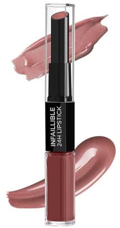 L'Oréal Paris L'Oreal Paris Infaillible 2-Step 802 Forever Francaise, Lippenstift für 24 Stunden volle Lippen mit feuchtigkeitsspendendem Lippenpflege-Balsam