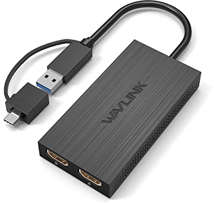 WAVLINK USB 3.0 oder USB C auf HDMI Adapter für Zwei Monitore, Universeller Video-Grafikadapter für Mac und Windows, Thunderbolt 3/4, USB 3.0 oder USB-C, 1080p@60Hz