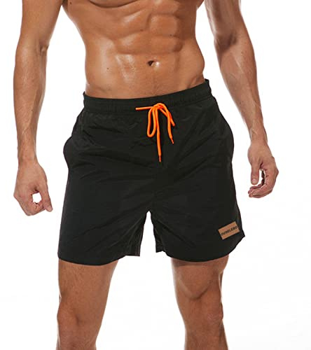 Ougelebo Badehose Herren Badeshorts mit Reißverschlusstasche | Schnelltrocknend Atmungsaktiv Wasserabweisend Badehose Kurz Männer Elastisch Verstellbar Mit Tunnelzug Meshfutter