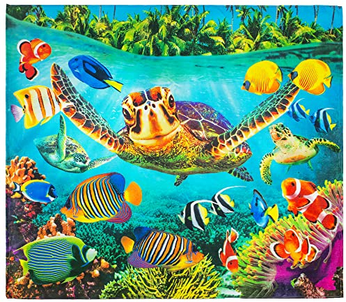 Beachland Schildkröten-Strandtuch, 139,7 x 172,7 cm, Fische, tropische Unterwasser-Stranddecke, 100 % Baumwolle, extra groß, Familiengröße, Schildkröteninsel, Größe XL 139,7 x 172,7 cm