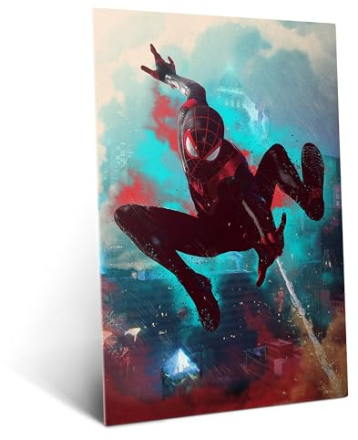 Displate Offiziell Marvel Spiderman MetallPoster Magnetische Befestigung Inklusive Lizenziert Bilder Hochwertiges Poster Miles Morales Game - Hero Poster 45 cm x 32 cm