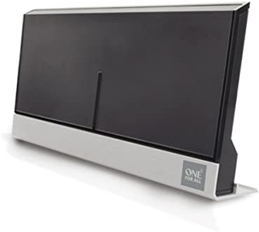 One For All - Antena de TV Interior Amplificada - Recibe TDT en un Rango de 25km - Antena Full HD TV Digital - Incluye Cable Coaxial de Alto Rendimiento - VHF/UHF - Filtro 3G/4G/5G - Negra - SV9385