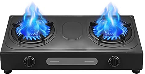 IBOWZ Plaque de Cuisson Gaz Table de Cuisson à gaz Cuisinière à gaz de Bureau de Cuisine,Plaque de Cuisson à gaz à 2 Zones,Table de Cuisson à gaz Portable en Acier Inoxydable,Facile à Nettoyer,COM