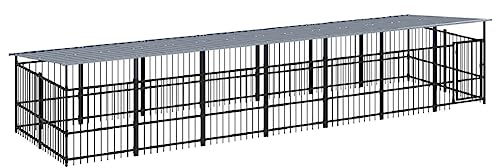 vidaXL Hundgård för utomhusbruk med tak stål 13,14 m²